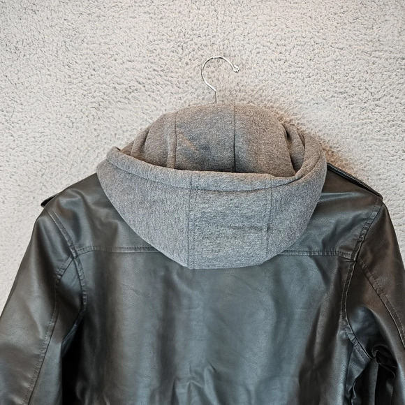 Magcomsen Jacket Men Sz S Black PU faux Leather Moto Removable Hood High-quality - Picture 12 of 14